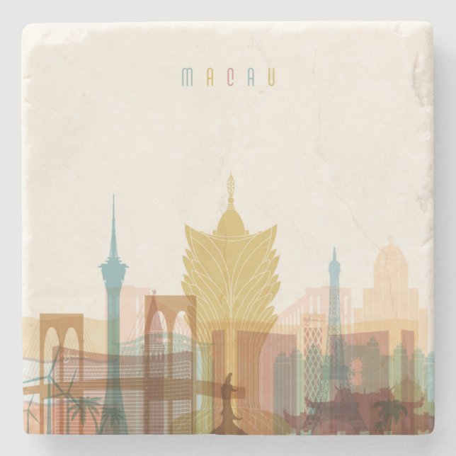 Posavasos De Piedra Horizonte de la ciudad de Macao, China el | (Anverso)