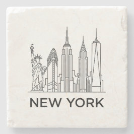 Posavasos De Piedra Horizonte de Nueva York Arte de Línea Minimalista