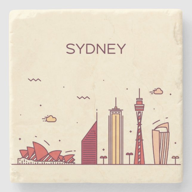 Posavasos De Piedra Horizonte del Doodle de Sydney, Australia el | (Anverso)