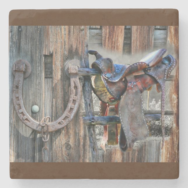 Posavasos De Piedra Horse Saddle Horseshoe Rústico Oeste (Anverso)