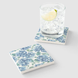 Posavasos De Piedra Hortensia Blues | Patrón de flores de acuarela
