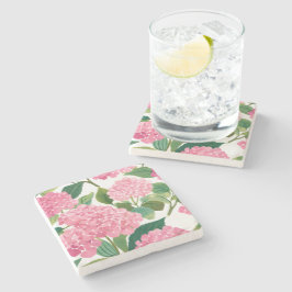 Posavasos De Piedra Hortensia Rosa Acuarela Floral Costera