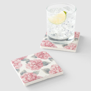 Posavasos De Piedra Hortensias rosadas pintura floral de acuarela de f