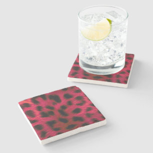 Posavasos De Piedra Hot Pink Leopard Print Faux
