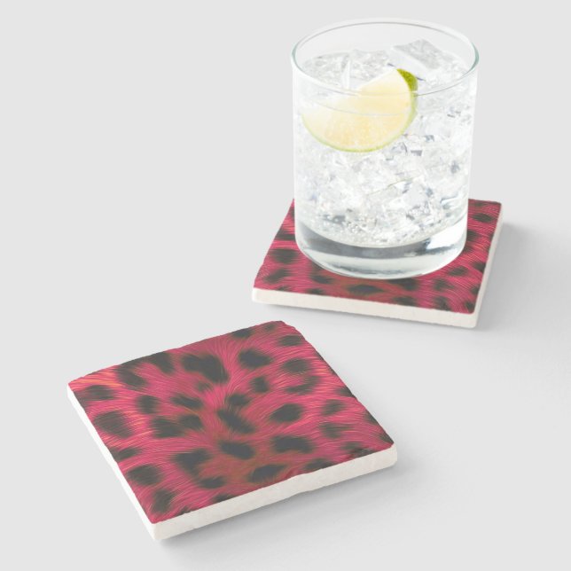 Posavasos De Piedra Hot Pink Leopard Print Faux  (Lateral)