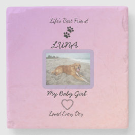 Posavasos De Piedra Huella Corazón Mascota Alegría