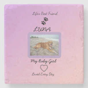 Posavasos De Piedra Huella Corazón Mascota Alegría