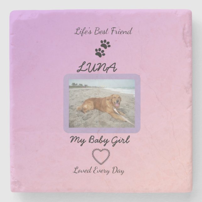 Posavasos De Piedra Huella Corazón Mascota Alegría (Anverso)