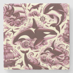 Posavasos De Piedra Huevos de Orca Nautical Seamless