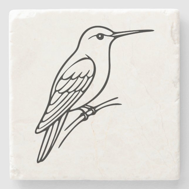 Posavasos De Piedra Hummingbird Line Art – Bird Illustration (Anverso)