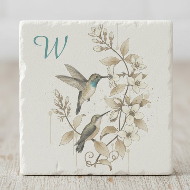 Posavasos De Piedra Hummingbird Stone Coaster - Nature Art (Hummingbird initial stone coaster)