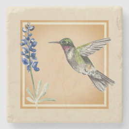 Posavasos De Piedra Hummingbird y Bluebonnet sobre fondo neutral