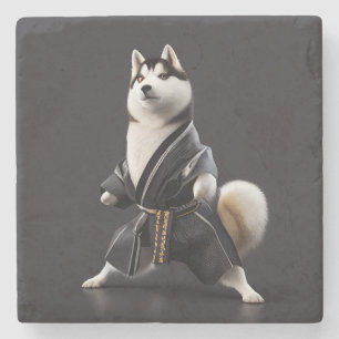 Posavasos De Piedra Husky Dog conoce a Karate, jugador de Husky Dog Ka