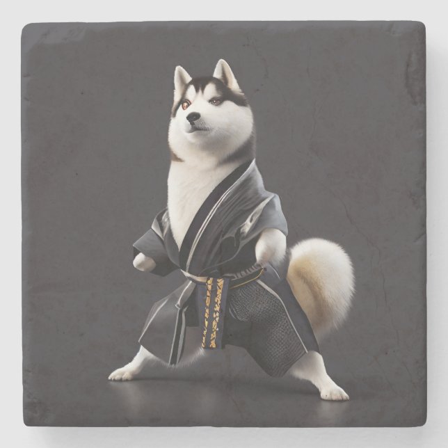 Posavasos De Piedra Husky Dog conoce a Karate, jugador de Husky Dog Ka (Anverso)