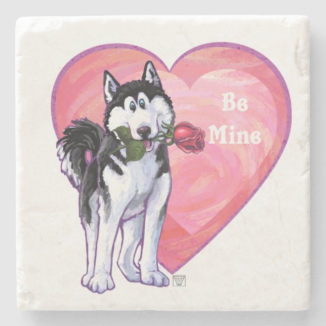 Posavasos De Piedra Husky El día de San Valentín (Anverso)