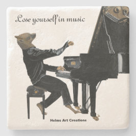 Posavasos De Piedra Hyena Piano Música Fantasía Art Stone