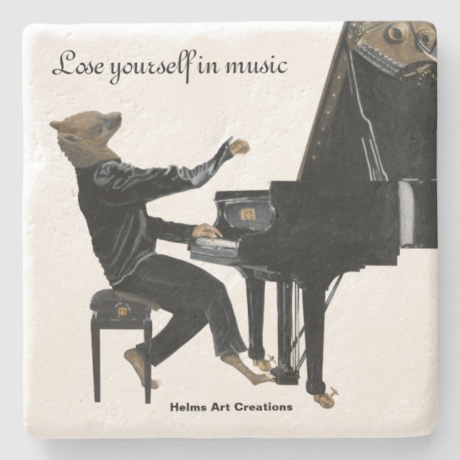 Posavasos De Piedra Hyena Piano Música Fantasía Art Stone (Anverso)