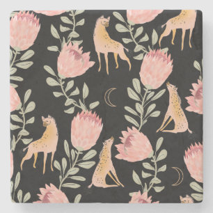 Posavasos De Piedra Hyena y Protea: Patrón de cosecha oscura