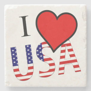 Posavasos De Piedra I Heart USA overlay Stone Coaster cn
