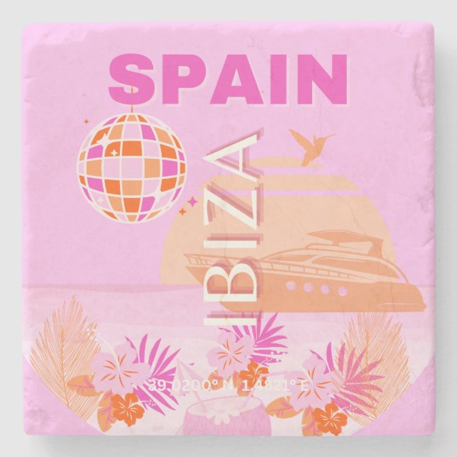 Posavasos De Piedra Ibiza, España, Viajes, Arte Preppy, Rosa, Preppy (Anverso)