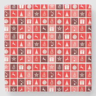 Posavasos De Piedra Iconos de Navidad Cuadrados Rojos Arte Festivo Clá