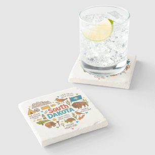 Posavasos De Piedra Iconos Retro de Viajes Caprichosos de Dakota del S