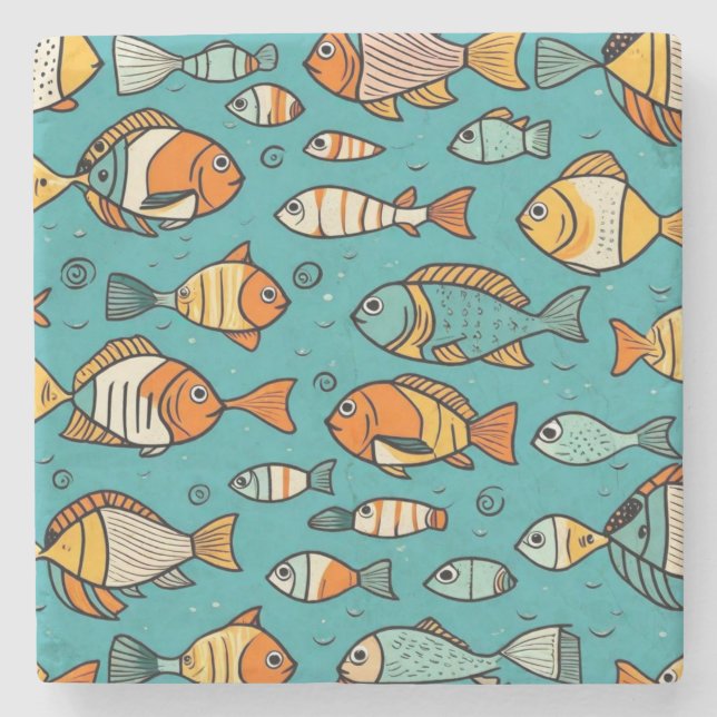 Posavasos De Piedra Ideas de regalo de patrones de peces (Anverso)