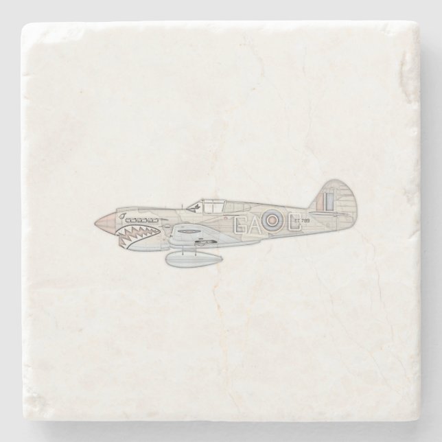 Posavasos De Piedra Ilustracion 1942 de los aviones de Curtiss P40E (Anverso)