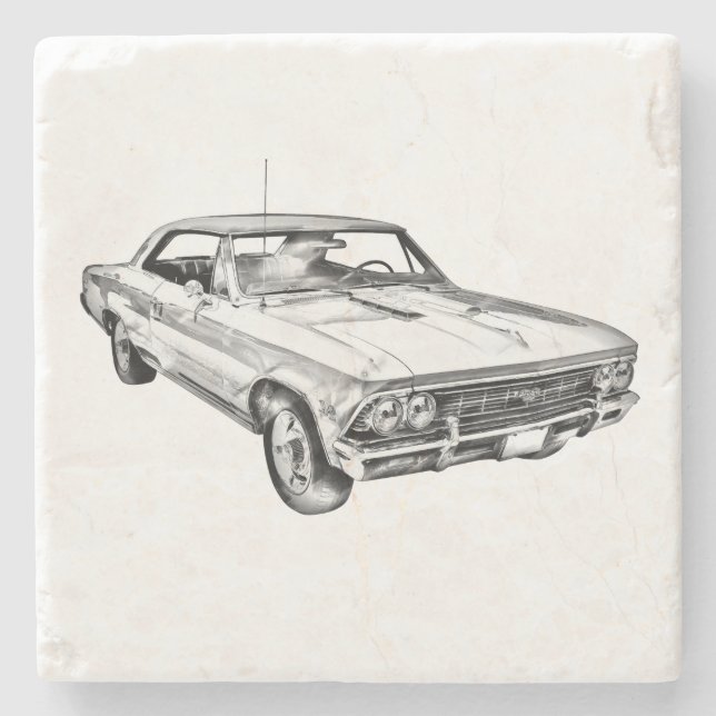 Posavasos De Piedra Ilustracion 1966 de Chevy Chevelle SS 396 (Anverso)