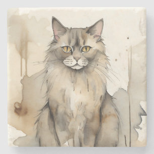 Posavasos De Piedra Ilustracion acuático Maine Coon