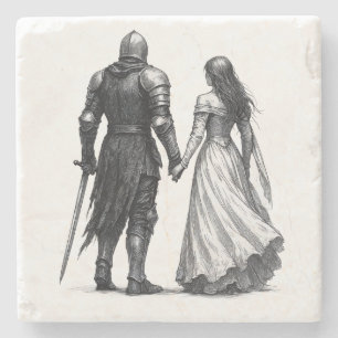 Posavasos De Piedra Ilustración Atemporal de Romance Medieval