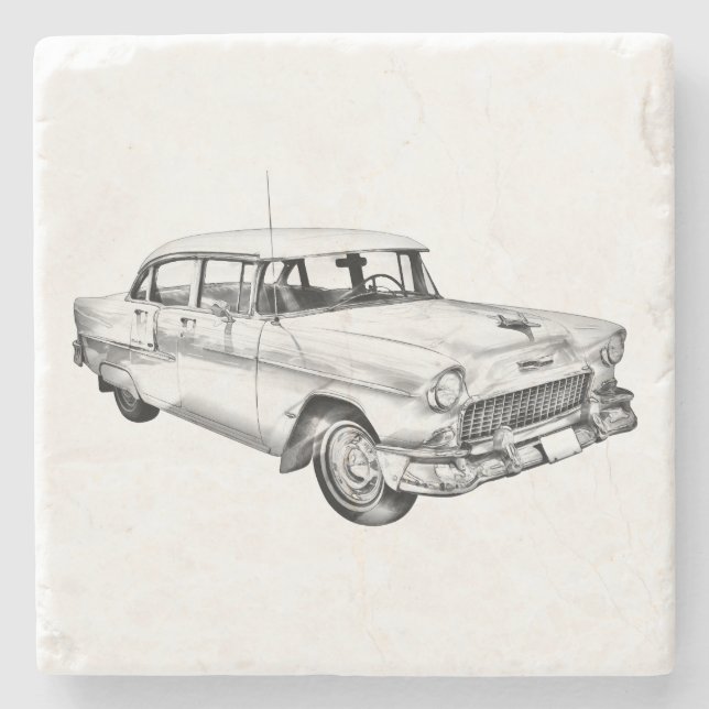 Posavasos De Piedra Ilustracion Chevrolet Bel Air Antique de 1955 (Anverso)