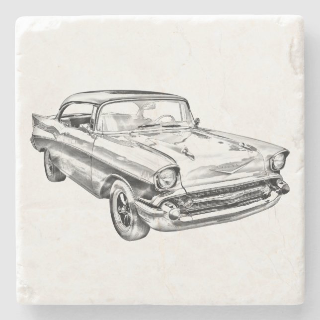Posavasos De Piedra Ilustracion Chevy Bel Air Classic de 1957 (Anverso)