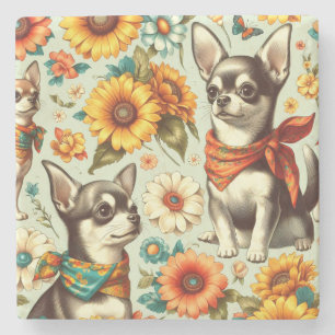 Posavasos De Piedra Ilustracion Cute Retro Chihuahua