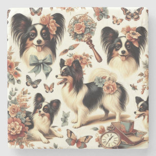Posavasos De Piedra Ilustracion Cute Vintage Papillon Dog