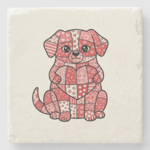 Posavasos De Piedra Ilustración de adorable perro de patchwork con cor