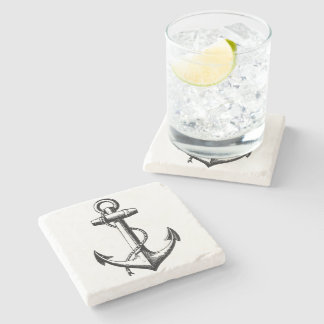 Posavasos De Piedra Ilustracion de ancla náutica vintage