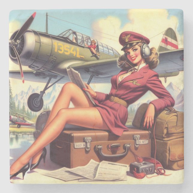Posavasos De Piedra Ilustracion de anclaje de avión antiguo (Anverso)