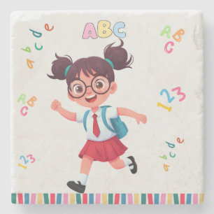 Posavasos De Piedra Ilustración de aprendizaje ABC 123 de colegiala li