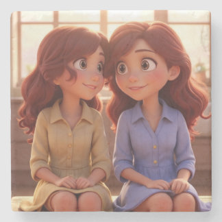 Posavasos De Piedra Ilustración de arte de hermanas Bond – Hermosas he