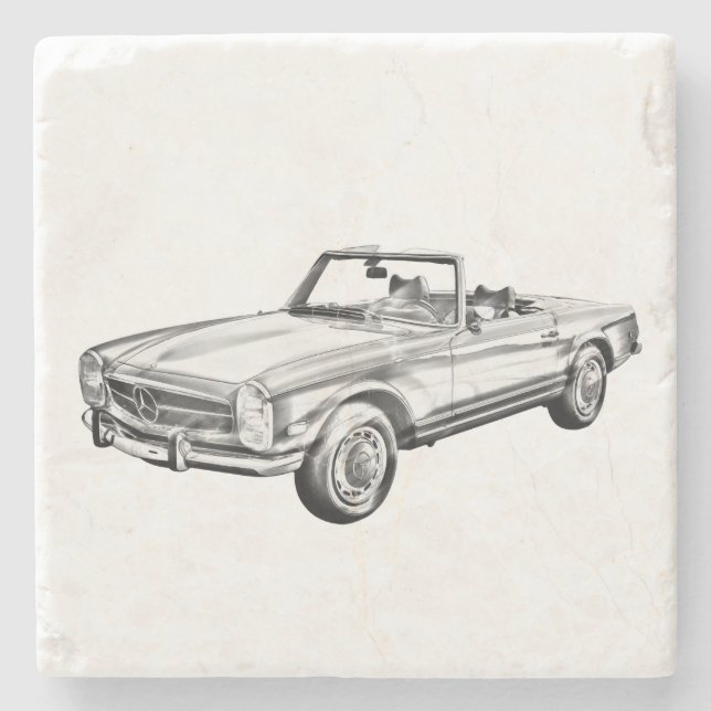 Posavasos De Piedra Ilustracion de coche convertible Mercedes Benz 280 (Anverso)
