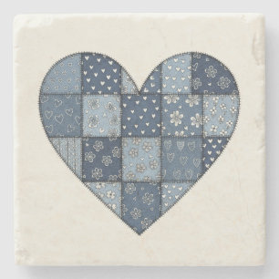Posavasos De Piedra Ilustración de corazón de patchwork de mezclilla a