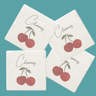 Posavasos De Piedra Ilustración de Dos Cerezas Rojas Arte de Frutas