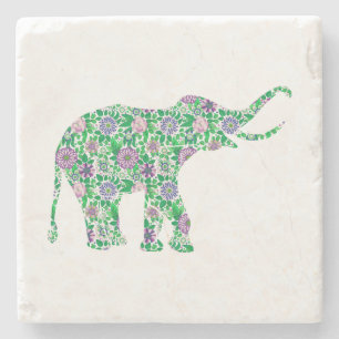 Posavasos De Piedra Ilustracion de elefantes morados y verdes