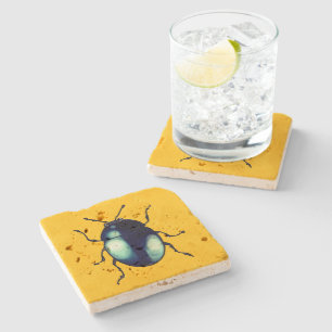 Posavasos De Piedra Ilustracion de escarabajo azul brillante