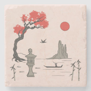 Posavasos De Piedra Ilustracion de estilo chino lindo