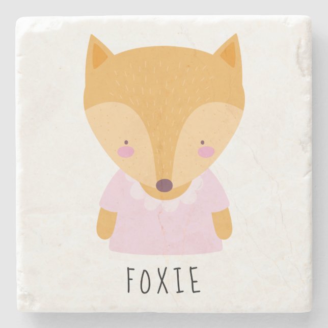 Posavasos De Piedra Ilustracion de Fox Cute - Personalizable (Anverso)