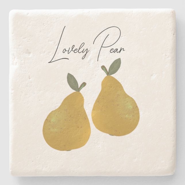 Posavasos De Piedra Ilustración de fruta de pera  (Anverso)