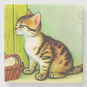 Posavasos De Piedra Ilustracion de gato de tabby de época