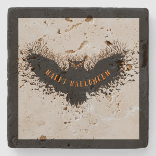 Posavasos De Piedra Ilustración de Halloween de Búho Negro
